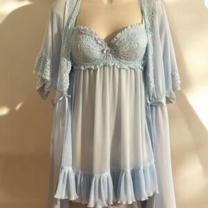Seductivewear by Cinema Etiole Pastel Blue Romantic Lace Chiffon Babydoll Set